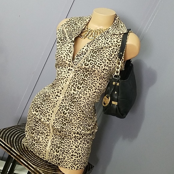 Gorgeous Biker Style Sexy Animal Print Zip Dress - Picture 3 of 8